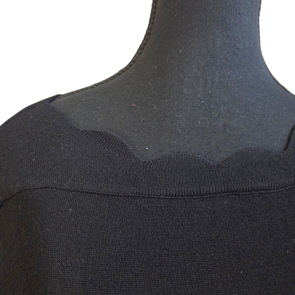 Cable & Gauge Black Scalloped Neck Sweater with Sheer Sleeve Size XL - Picture 3 of 7